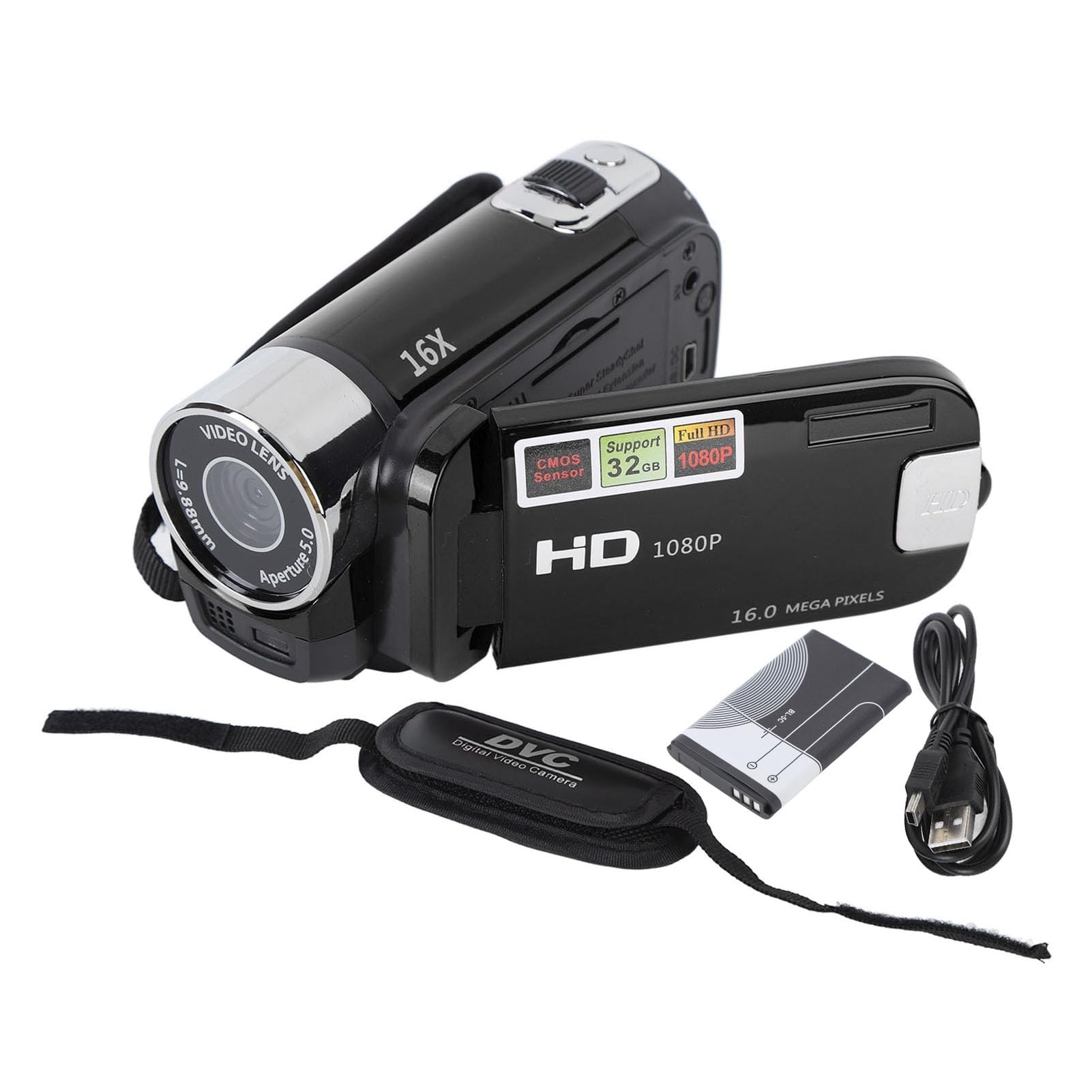 Ejoyous Camcorder Videocamera, 4K 48MP DV-Kamera Videocamera 2,7 Pollici Display TFT Girevole 16X Zoom Digitale Fotocamera Compatta con Cavo USB (BLACK)