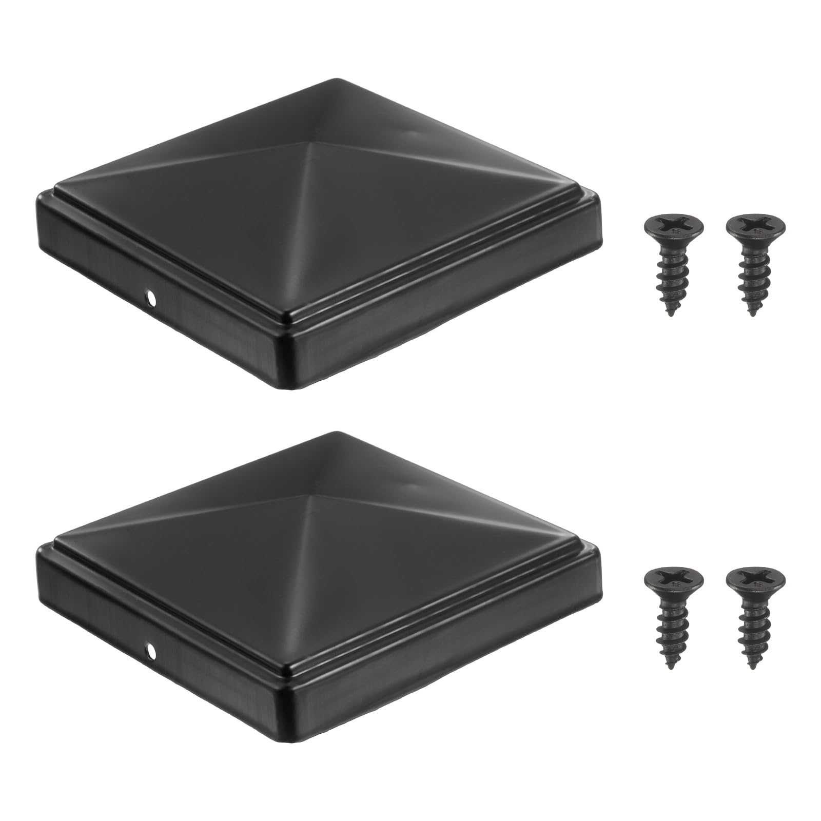 sourcing map 122 x 122mm Pyramid Post Cap, 2Pcs Galvanized Steel Fence Post Cover with Screws for Wood/Metal Fence Posts, Mailbox Pyramid Cover, Outdoor, Garden, Decks, Black