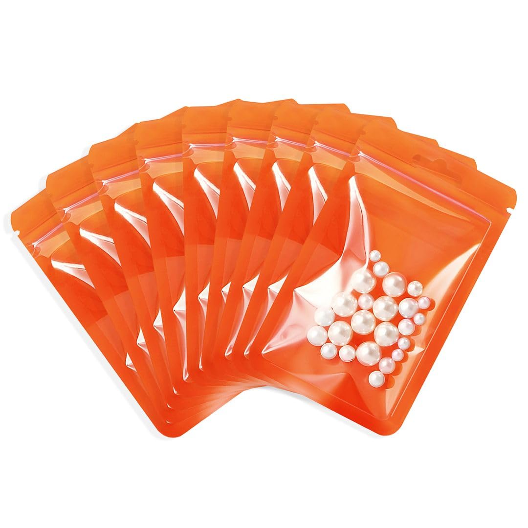 Rimiko 50pcs Clear Ziplock Bags, Resealable Sample Bags, Small Plastic Bag with Hanging Hole, Reusable Zip Pouches for Sample Packaging, Retail, Food and Items Storage (Orange, 5.5"x 7.9)