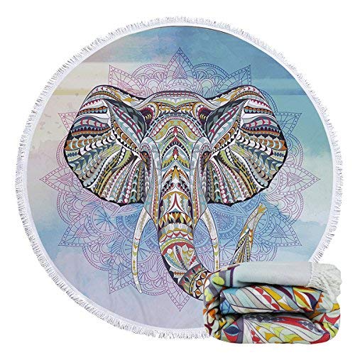 Violet Mist Microfiber Beach Towels Oversized Round Elephant Beach Blanket Sand Free Quick Dry Hippie Boho Circle Bath Towel Absorbent Bohemian Beach Yoga Mat Table Cloth Throw Fringe Tapestry 60" E2 #TOP11