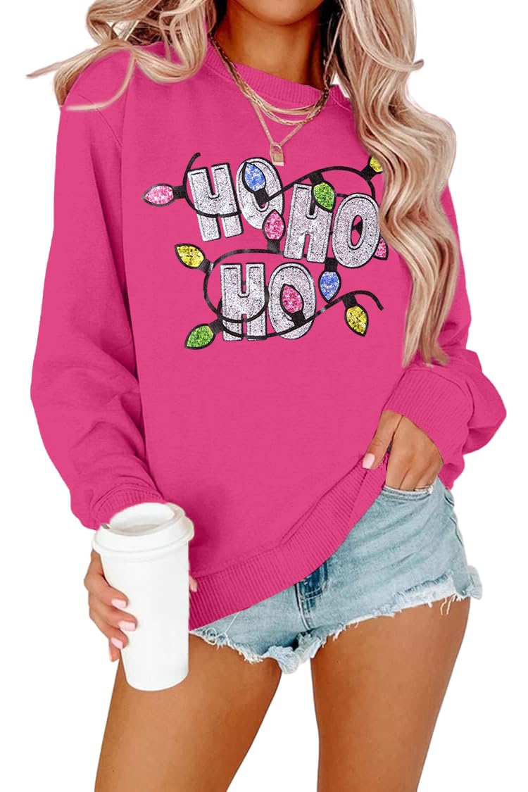 LOTUCY Sequin Christmas Sweatshirt Women: Santas Favorite HoHoHo Christmas Sweater Merry Holiday Long Sleeve Tops