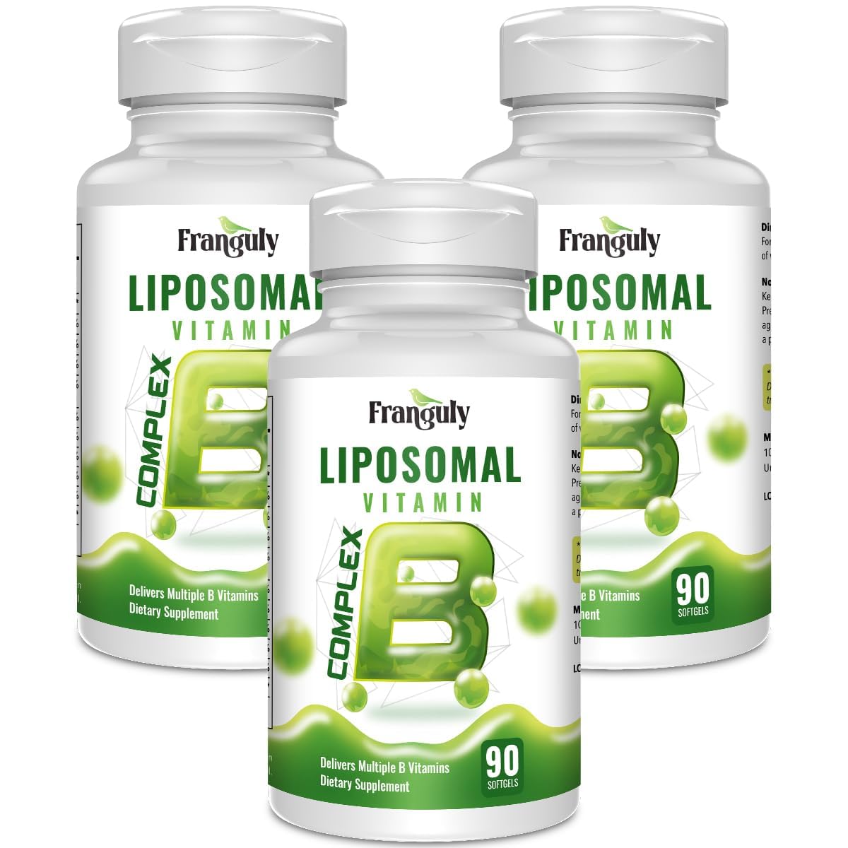 Liposomal B Complex for High Absorption Methylated B12,L-Methyfolate(5-MTHF ),Full Active B Vitamins with Choline Inositol-Energy, Metabolism,Brain & Heart Support，Vegan, Non-GMO,3 Month Supply