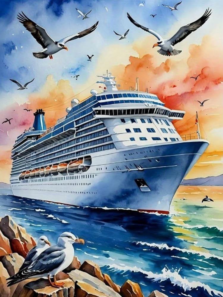 Eiialerm Cross Stitch Kits for Adults Seabird at sea 11CT Pre-Printed Pattern Stamped Cross-Stitching Embroidery Kit Needlework Gifts 16x20 inch