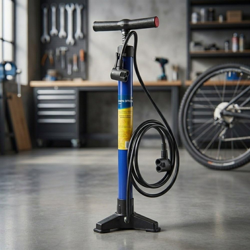 Pompa Officina A 3 Piedi Blu Bici Metallo Compatibile Valvole Presta Schrader Dunlop