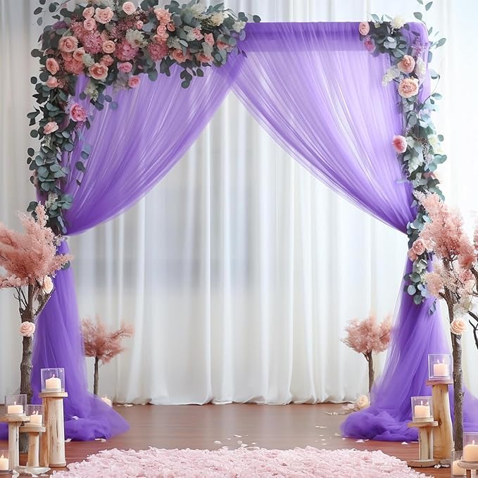 Pop Colours Traditional Backdrop Decoration Fabric | Purple Net Curtain | Decoration Cloth for Wedding, Birthday, Party Decor | 2 Pcs (Purple)-image-11