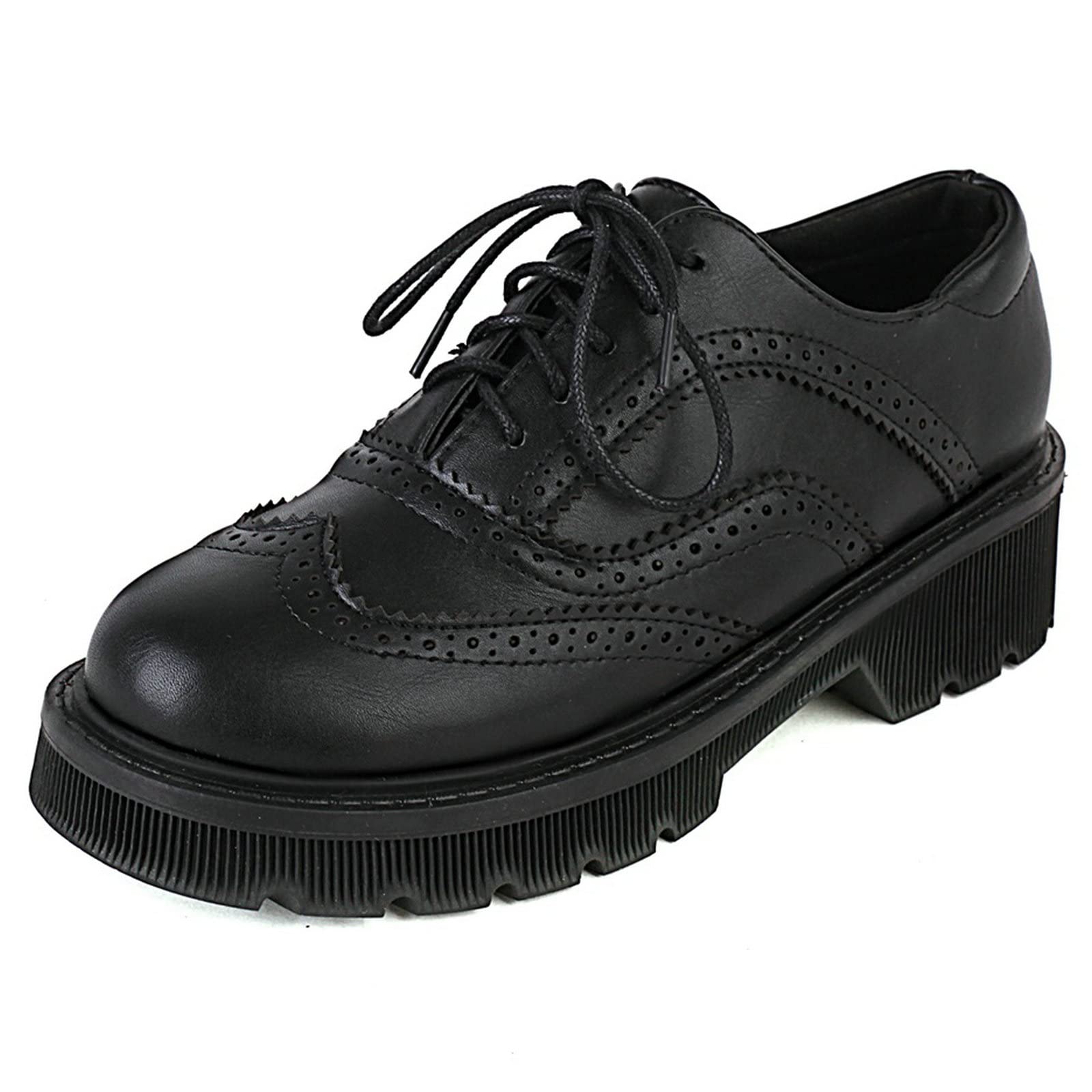 KiutSymo Womens Lace Up Wintips Platform Oxfords Shoes Round Toe Brouge Shoes Classic Uniform School Dress Shoes