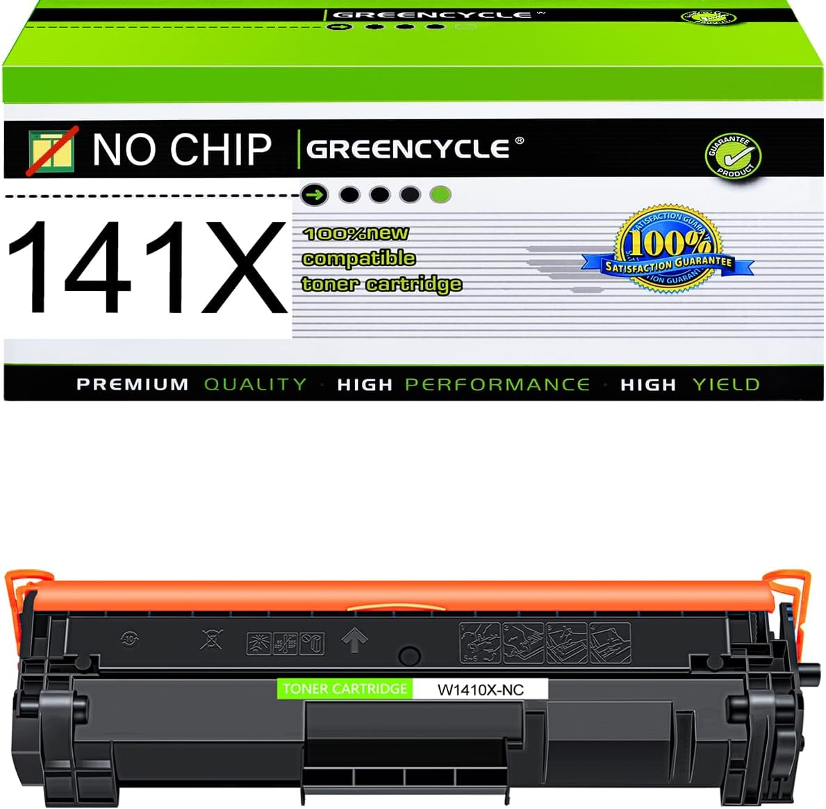 greencycle 141X No Chip Compatible for HP 141X Black Toner Cartridge W1410X Work with Laser Jet M110w MFP M140w MFP M139w(1PCS,No Chip Requires Manual Installation of an OEM chip)