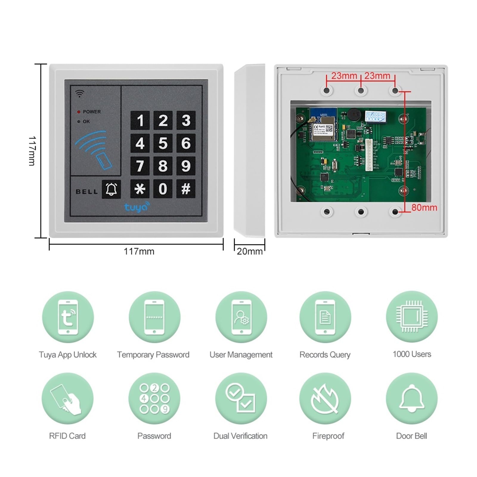 Tastiera di controllo accessi WiFi Sistema autonomo Apriporta Lettore schede WG26, Vestibilità standard europea(Keypad VS Cards)
