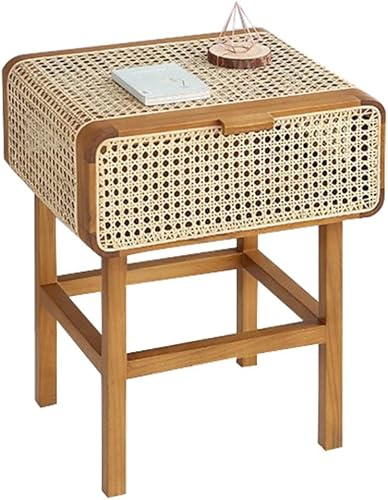 SLNFXC - Mesita de noche de ratán de madera gabinete de almacenamiento mesa de café cajones para muebles de apartamento y dormitorio color nogal