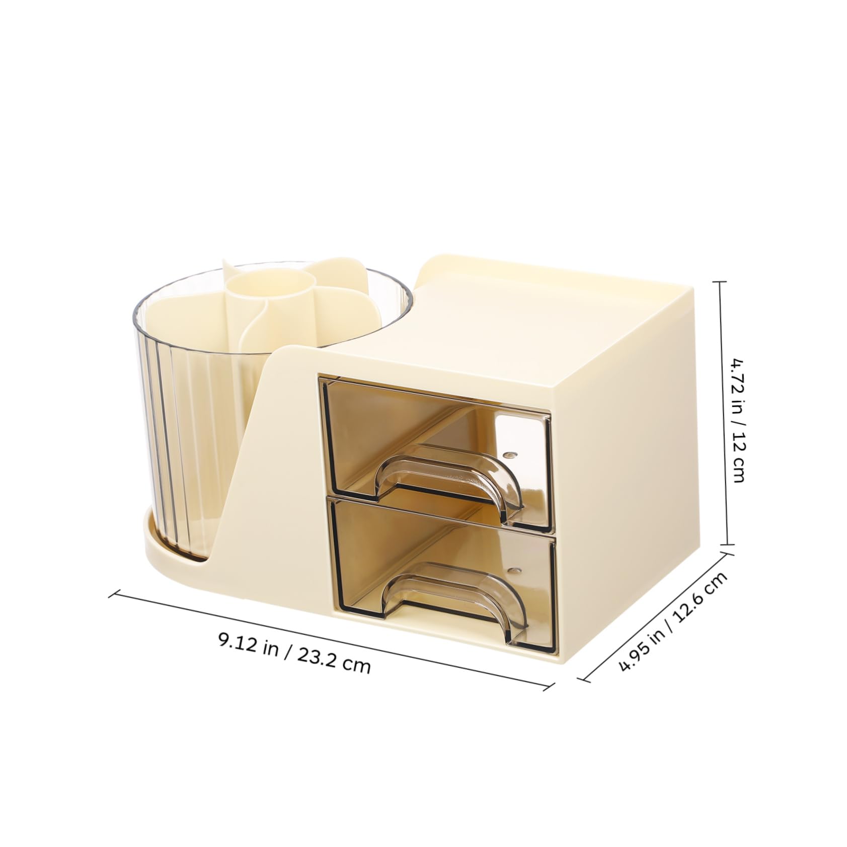Schreibtisch Organizer mit Drehbar, Doppelte Schubladen, Kunststoff, Beige