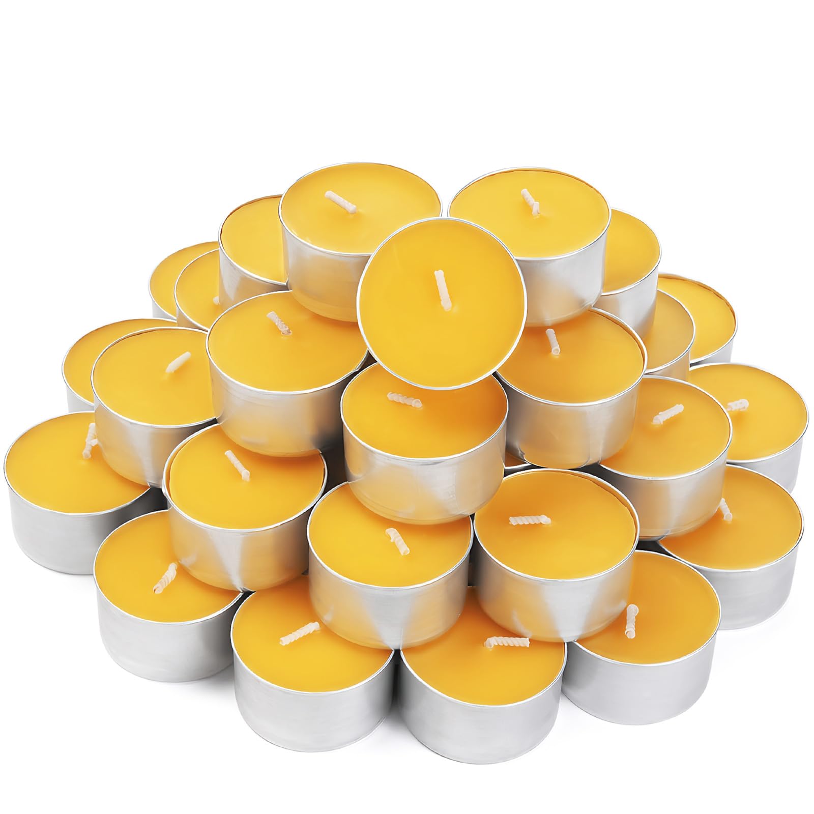 DEYBBY Velas de té de cera de abeja, velas de té de 6 horas, paquete de 40 velas de té sin aroma en taza de aluminio para boda, spa, decoración del hogar