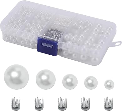 1650 Pcs Pearl Setting Machine Accessories Pearl Beads Set with Rivet Studs Set, 5 Sizes No Hole Imitation Round Pearl Beads for DIY Crafts and Decoration 4mm 5mm 6mm 8mm 10mm