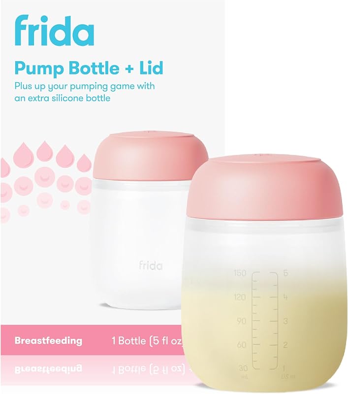 Frida Mom 2-in-1 Manual Breast Pump Silicone Bottle, Milk Collector, 5oz | Includes Replacement Lid, Milk Collector for Breastfeeding, Easy to Clean and Use Daily