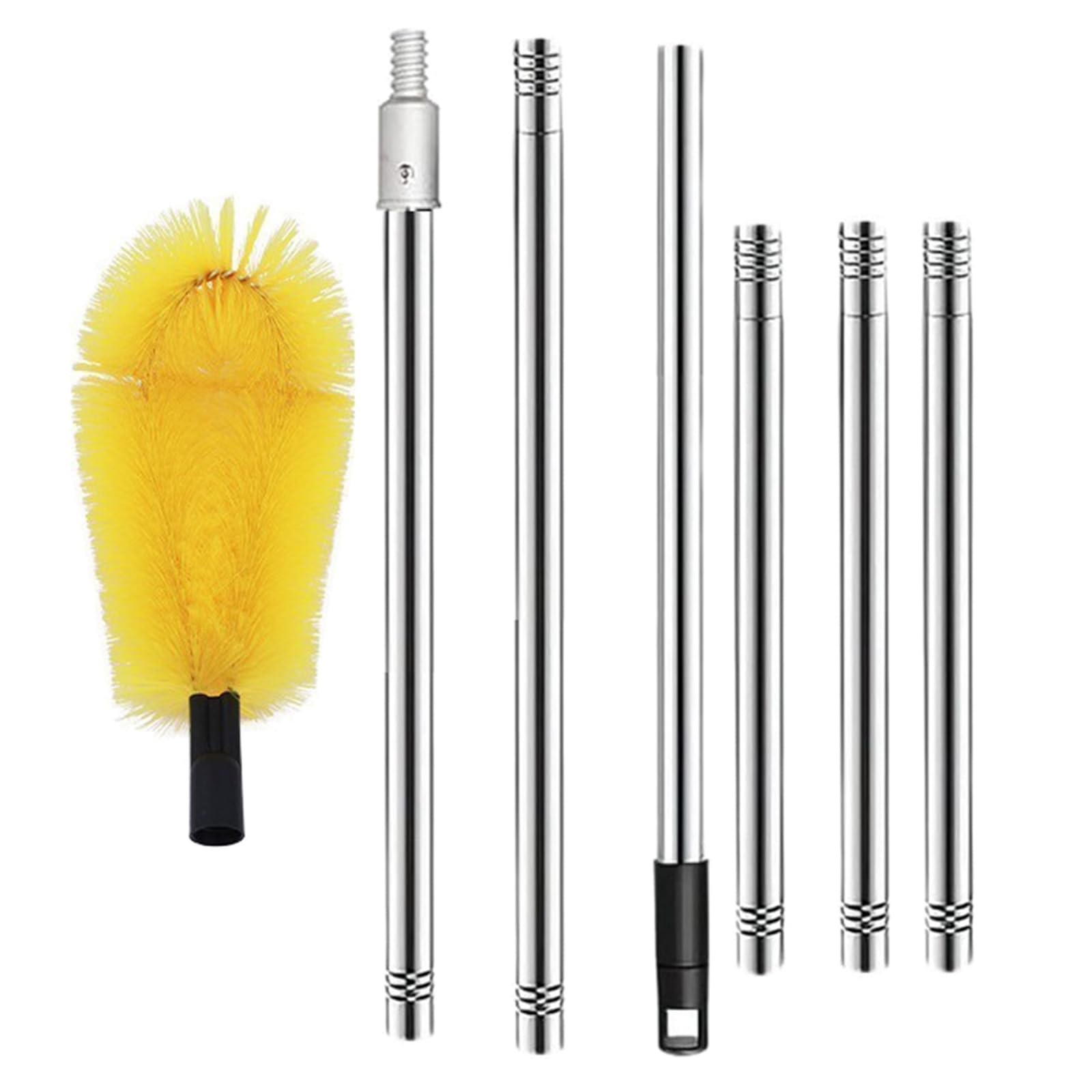 Tfaoys 6 Section Rod Extendable Roof Gutter Cleaner Practical Stainless Steel With Sturdy Bristles Portable For Home Maintenance Daily Use Adjustable Gutter Brush