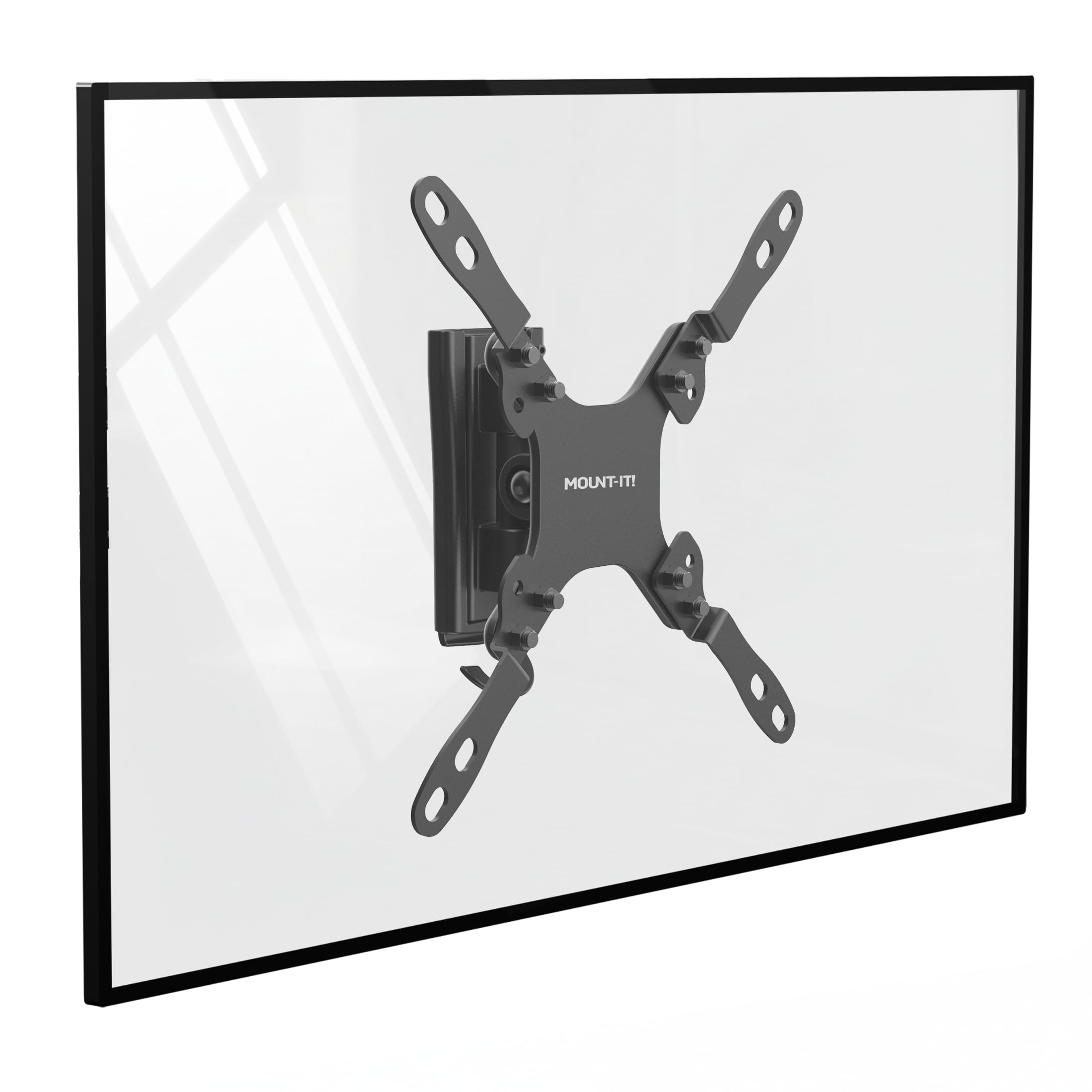 MOUNT-IT! Wohnmobil-TV-Halterung für Flachbildschirme | 33 - 68 cm (13 - 27 Zoll) | 15 kg Kapazität | Innen- und Außenbereich | schwenkbar, neigbar, verstellbar, 100 x 100, 200 x 200 (mattes Schwarz)