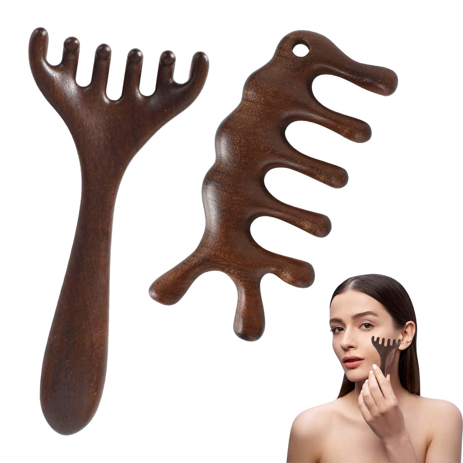 Wooden Comb, 2 Pieces of Wood for Scalp Massage, Head Massagers Comb Gua Sha Body Massage Tool for Relieving Fatigue
