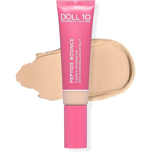 Doll 10 Peptide Bounce Flexible Foundation w/Marshmallow Extract – Hydrating Serum Cream Foundation for Mature Skin – Lightweight, Natural & Clean Makeup w/Medium Buildable Coverage - (Light)