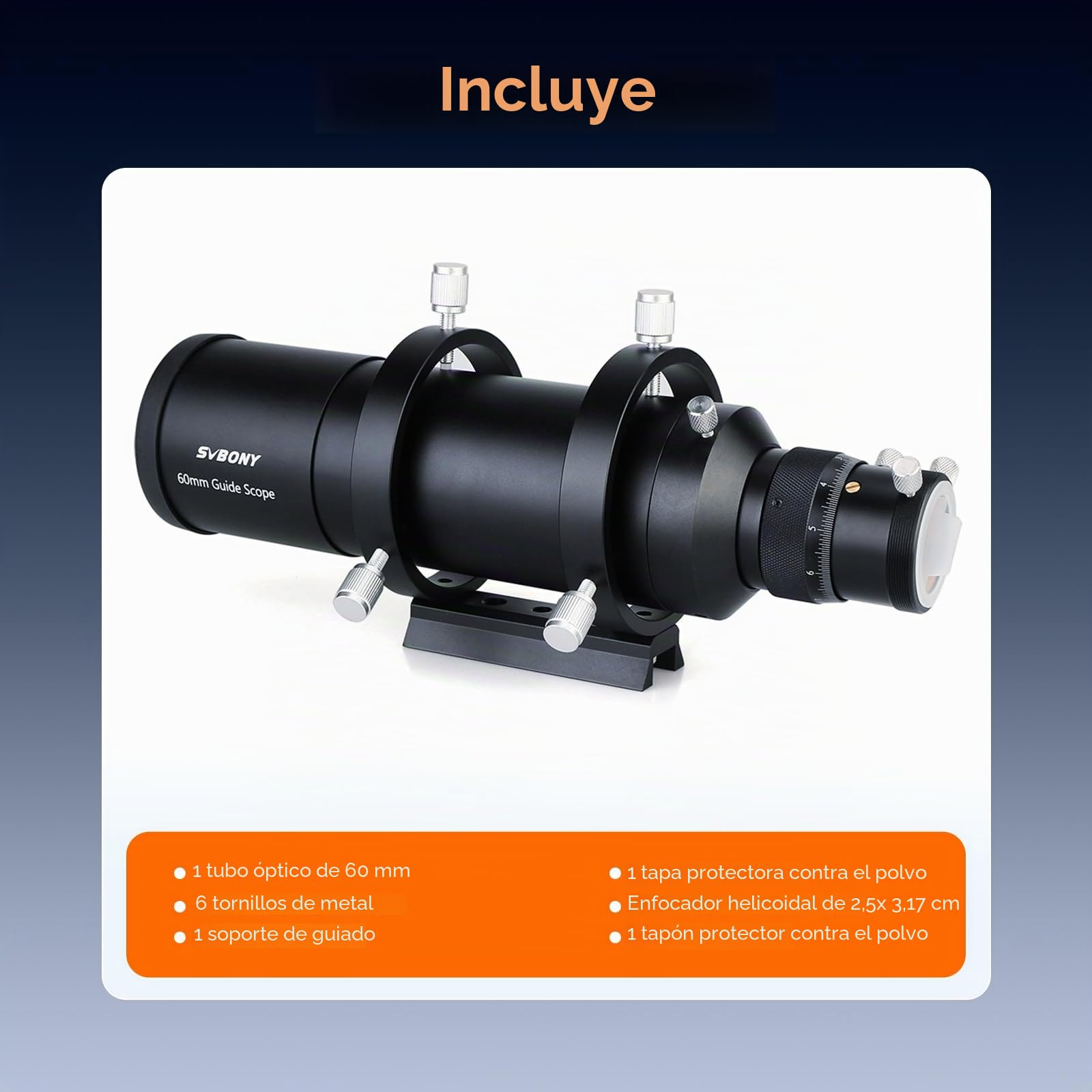 Svbony SV106 Telescopio Guía, 60mm F4 Visor con Revestimiento Completo y Enfocador Helicoidal, para Guiar la Búsqueda de Estrellas, Compatible con la Cámara de Guía Automática ZWO QHY