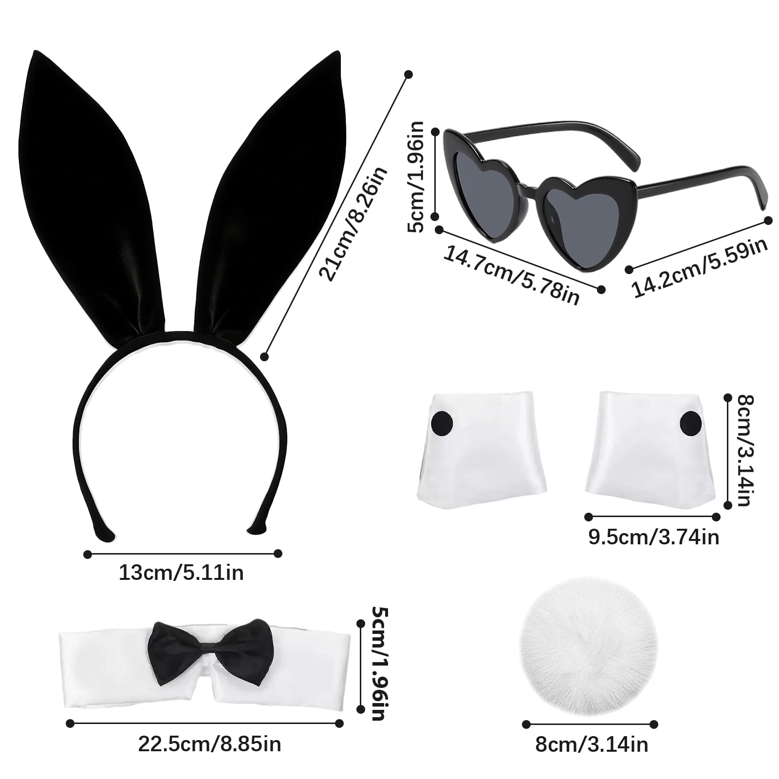 5-częściowy zestaw kostiumów króliczka dla kobiet, śliczny królik akcesoria do kostiumu królika Halloween ucha muszka rękawy okulary ogon, na Halloween imprezy cosplay
