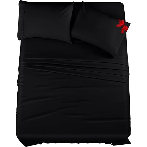 Utopia Bedding Queen Sheet Set – 4 Piece Bed Sheets for Queen Size Bed, Soft and Breathable Microfiber, Includes 1 Fitted Sheet, 1 Flat Sheet and 2 Pillowcases (Black)