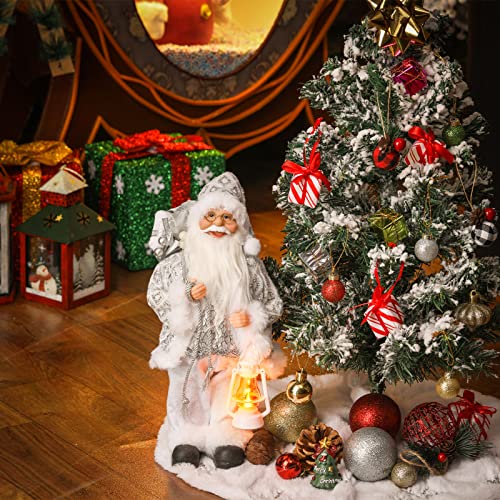 Christmas Santas Figurine Decoration Christmas Santa Claus Figure With Luminous Kerosene Lamp Santa Clause Figurines Home Decor White Santa For Winter Silver Xmas Indoor Home Decor Ornaments #TOP4