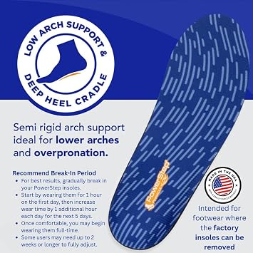 PowerStep Pinnacle Low, PowerStep Insoles, Flat Feet, Plantar Fasciitis Relief, Overpronation, Arch Support, Heel Pain, All Day Comfort, Pain Relief, Made in USA (Men's 14-15)