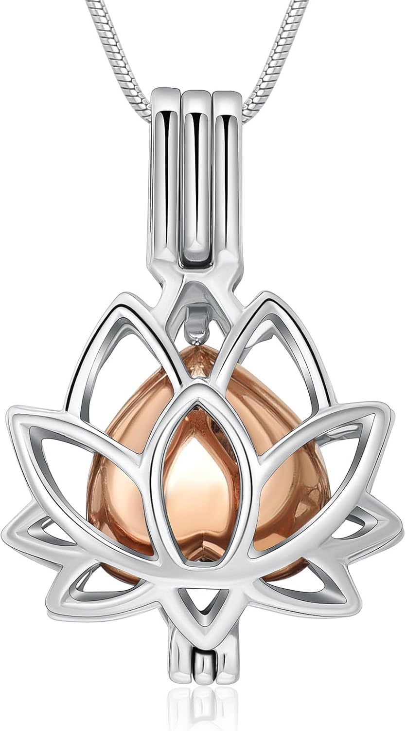 Oinsi Cremation Jewelry Lotus Shape Stainless Steel Memorial Necklace Inside Mini Heart Urn Holder Necklace For Ashes