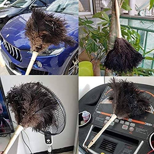 Feather Duster For Home, Feather Duster Fluffy Natural Genuine Ostrich Feathers And Eco-Friendly Reusable Wooden Long Handle Large Ostrich Feather Duster Cleaning For Housewife Brown Length 24" 1Pack #TOP7