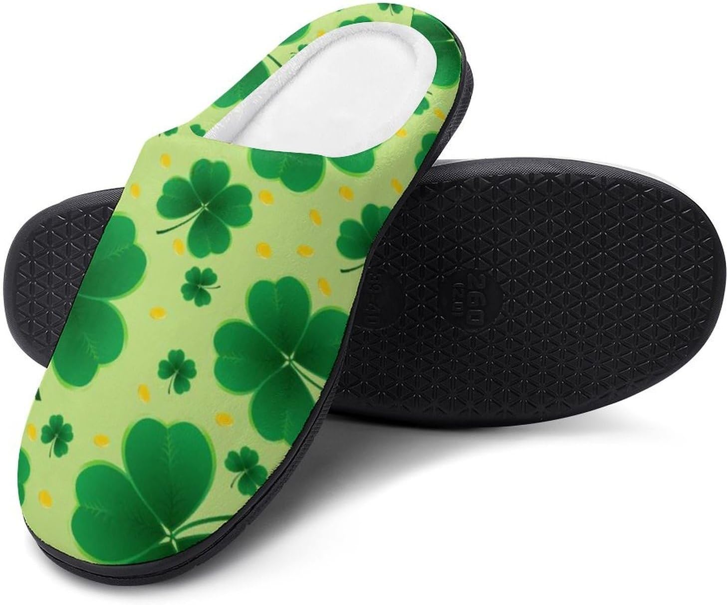 St. Patrick's Day Shamrocks Clovers Women's House Slippers Memory Foam Warm Shoes Spa Rubber Sole Indoor Outdoor
