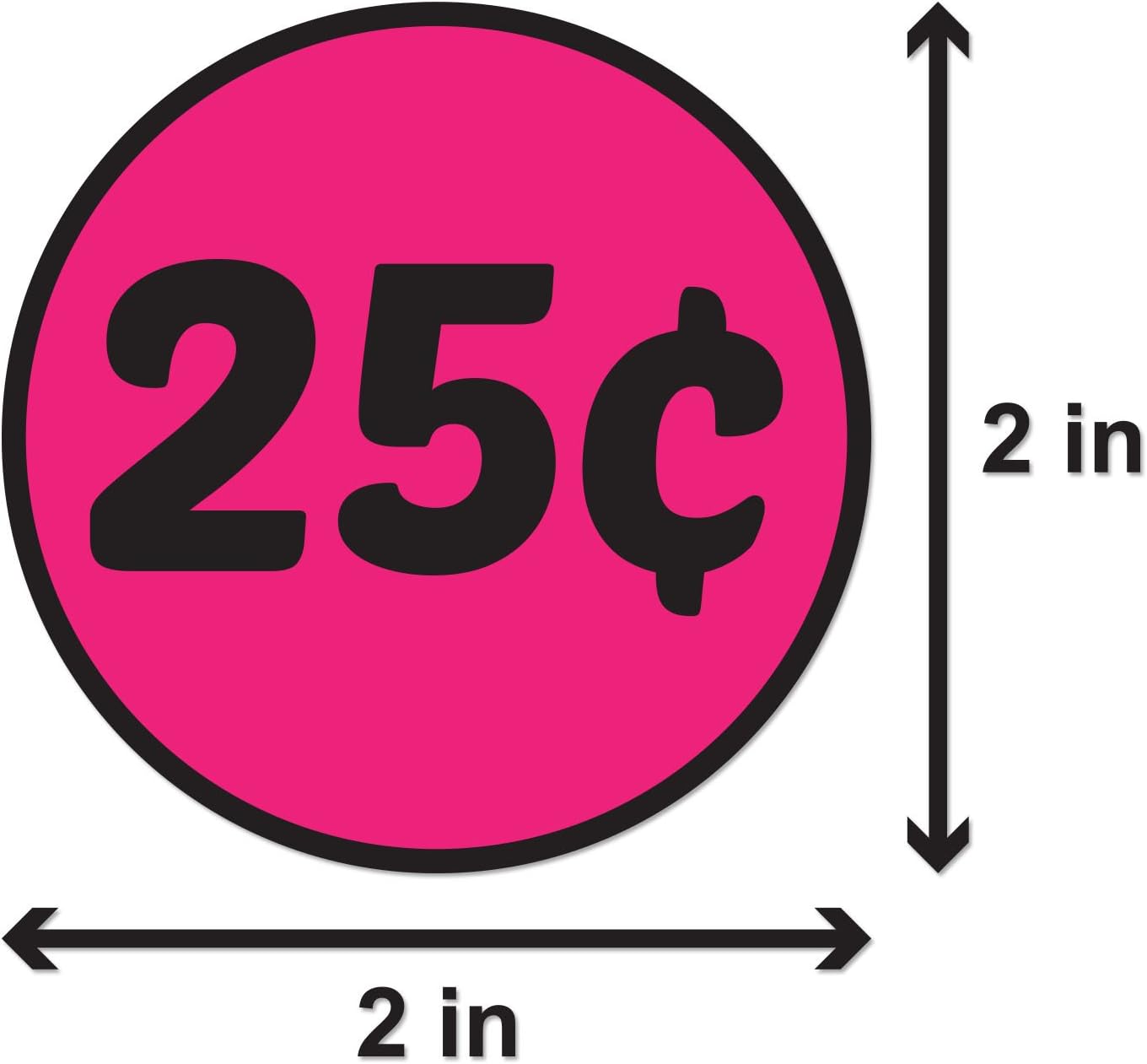 600 Preprinted 25 Cent Price Labels - 2 inch, Round, Pink - Retail Store Pricing Stickers for Yard and Garage Sales, Estate Sales - 2 Rolls of 300 Stickers