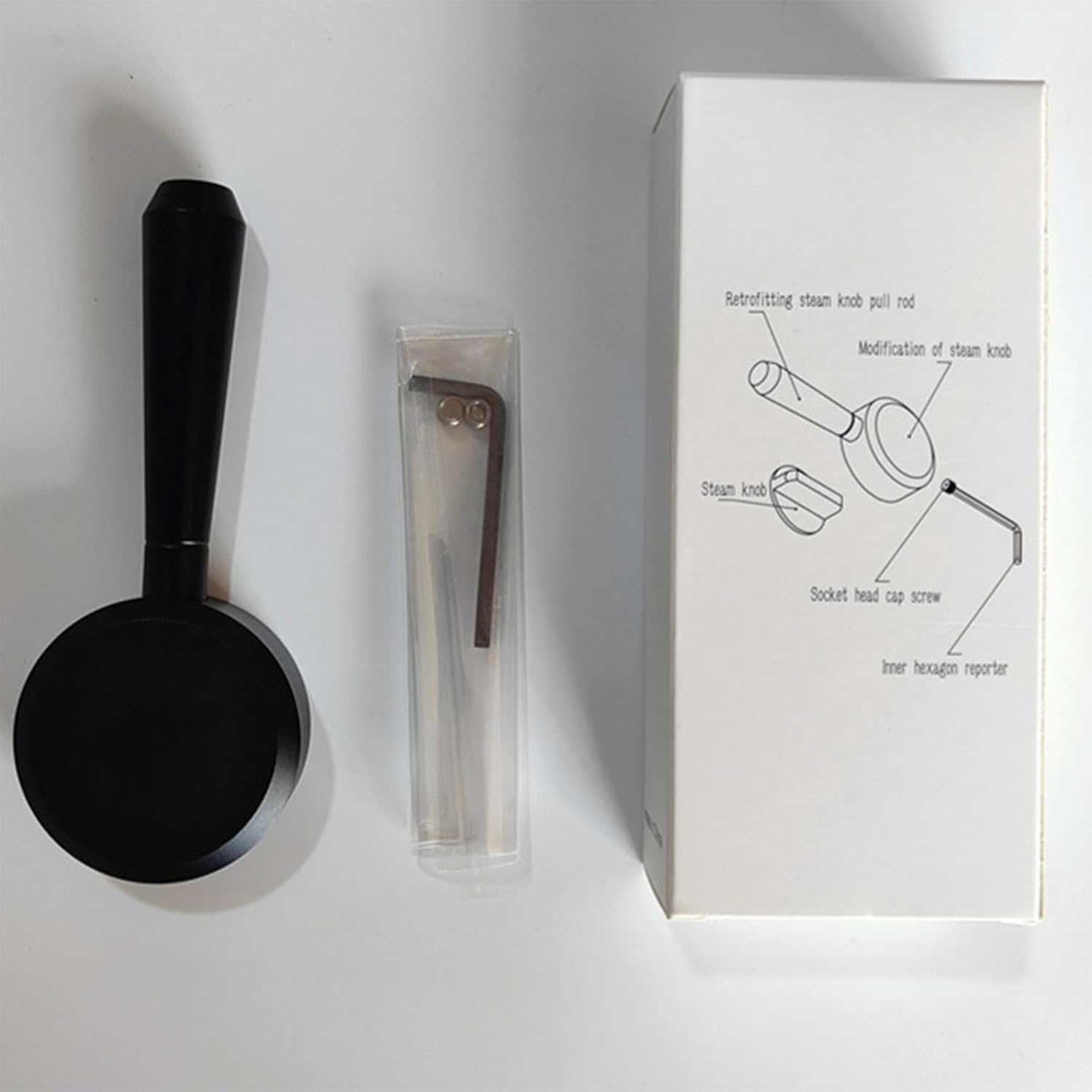 Package contents: Black lever, hex key, and packaging diagram