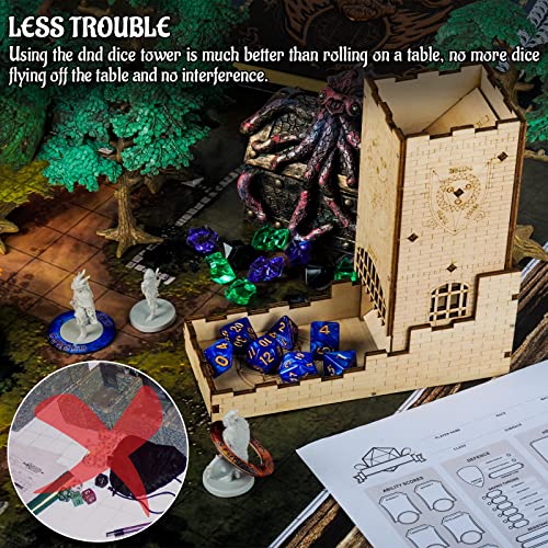 Castle Dice Tower With Tray Wood Laser Cut Dragon Carving Easy Roller Perfect For Board Game, D&D And Rpg (Castle) #TOP5