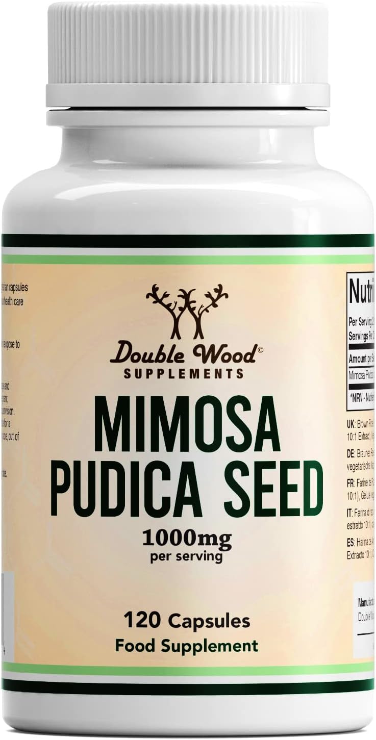 Double Wood Mimosa Pudica Seed Supplement | 120 High Strength Mimosa Pudica Capsules - 1000mg per Serving | Mimosa Pudica Seed Extract 101 | Non-GMO & Gluten Free 120 Capsules