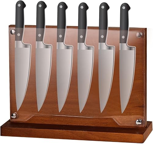 Miniatura 8 de Bloque magnético para cuchillos con escudo acrílico, soporte para cuchillos de cocina de doble cara sin cuchillo, soportes de madera para cuchillos
