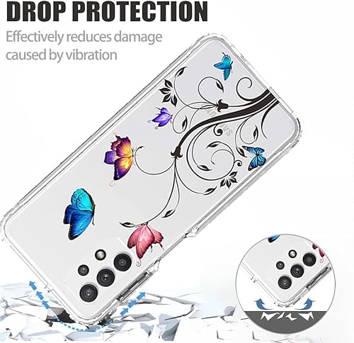 Miniatura 7 de Funda para Galaxy A32 5GM32 5G SM-A326 con protector de pantalla de vidrio templado, bonito patrón de mariposa transparente de cuerpo completo,