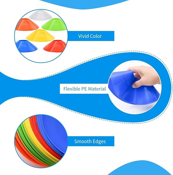 LATERN 60 Pièces Plots de Marquage pour Football Cône, 19CM Cônes de Marquage de Sécurité Sportive avec Sac de Transport et Support pour Basketball Soccer Football L'agilité Entraînement (6 Couleurs) - 2