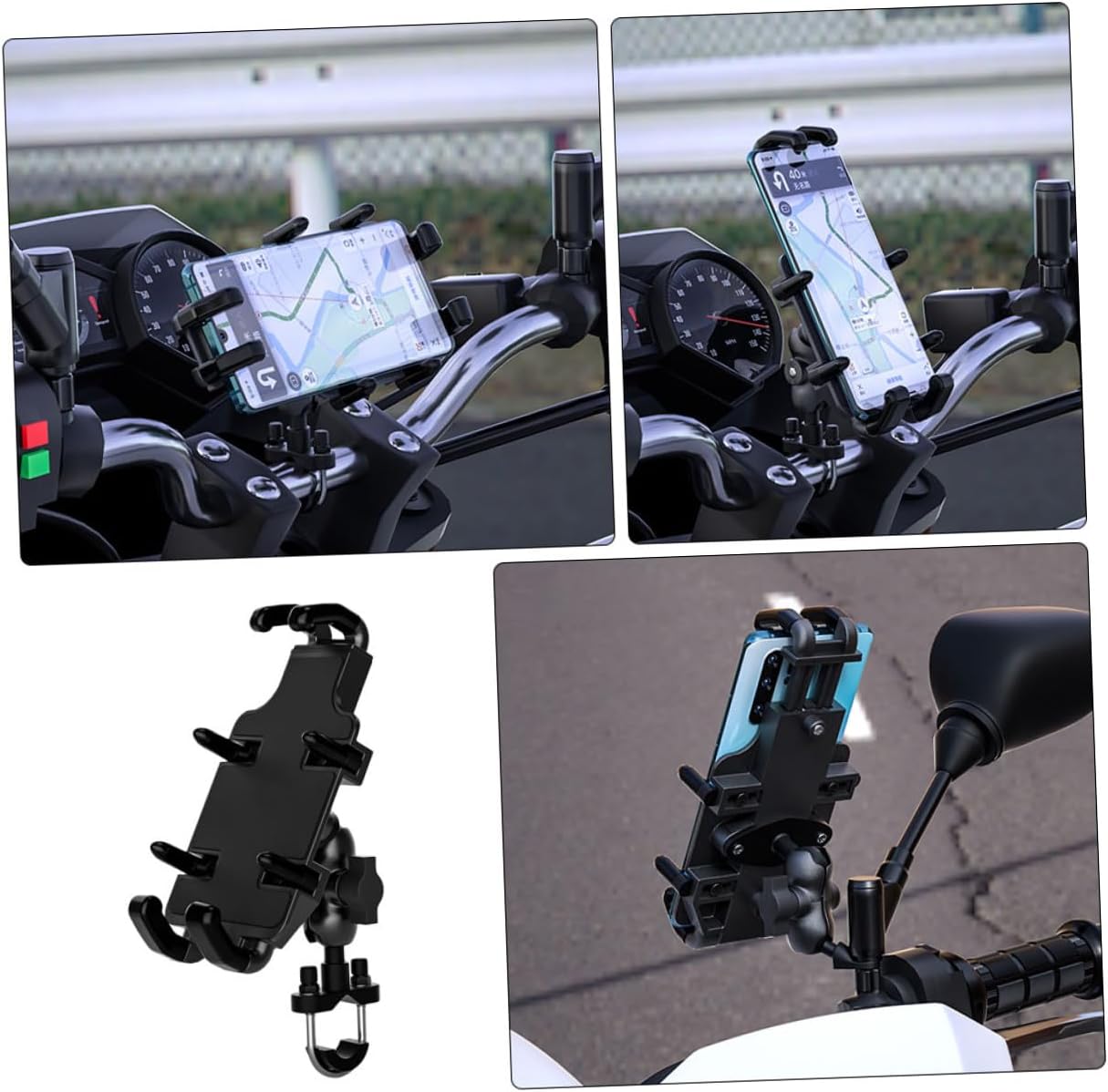 Aluminum Alloy Motorbike Phone Mount Holder with 360° Rotation Handlebar Rack GPS Navigation Bracket for Electric Motorcycle Riders