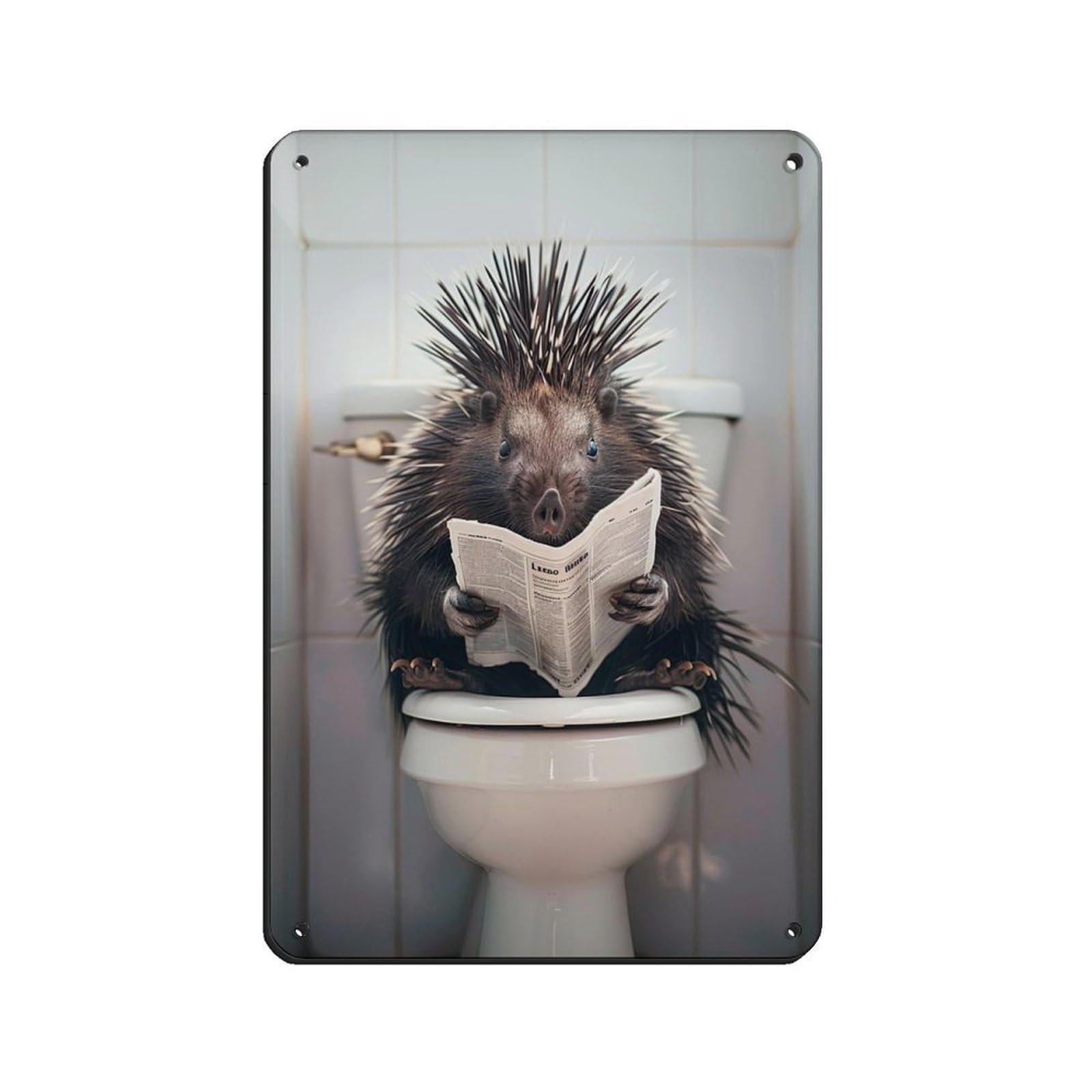 Porcupine Sitting on The Toilet Reading A Newspaper (15) Tin Sign Vintage Metal Pub Club Cafe Bar Home Wall Art Decoration Poster Retro 8x12inch(20x30cm)