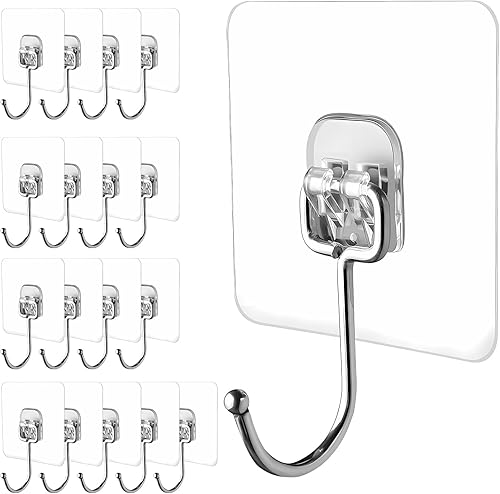 Ganchos adhesivos grandes, paquete de 18 ganchos con capacidad para 44 libras (máx.), ganchos adhesivos resistentes, impermeables y resistentes al