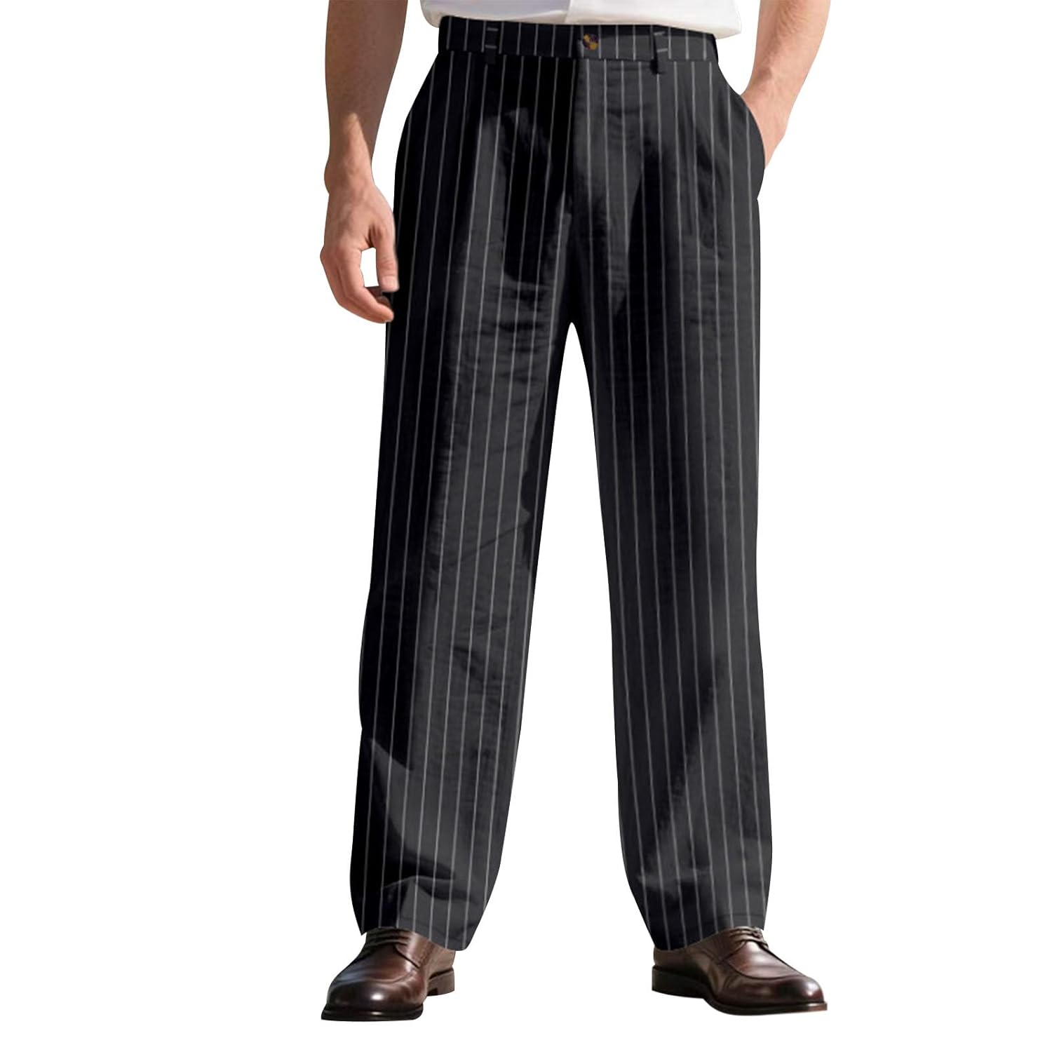 LOAIHA Mens Linen Suit Pants Slim-Fit Straight Leg Modern Formal Dress Pant Business Casual Office Trousers with Pockets