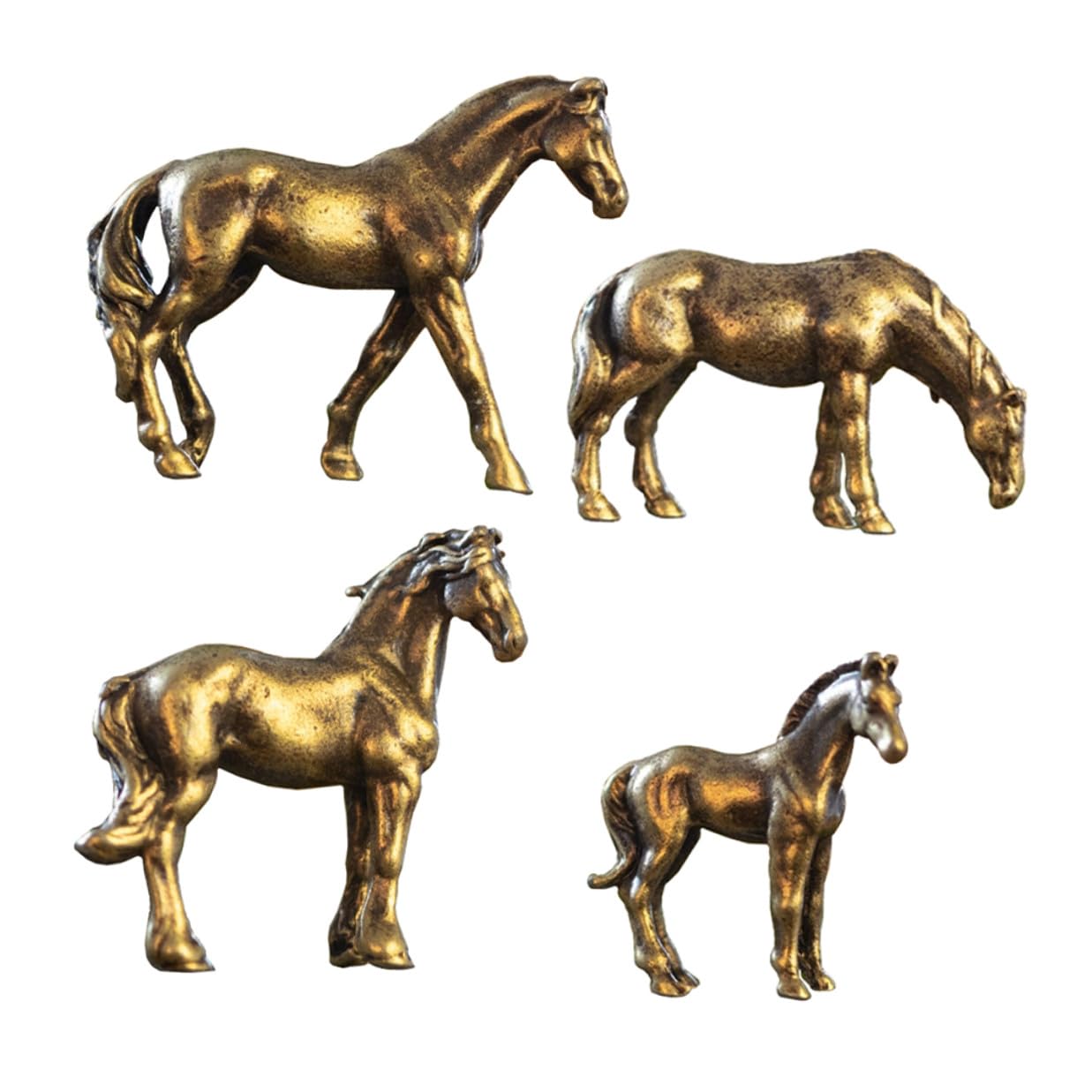 Generic 4 szt. Mini mosiężne rzeźby koni Feng Shui zodiak figurki zwierząt metalowy zestaw dekoracji stołu dla domowego biura Bonsai ozdoba stołu 2026 nowy rok