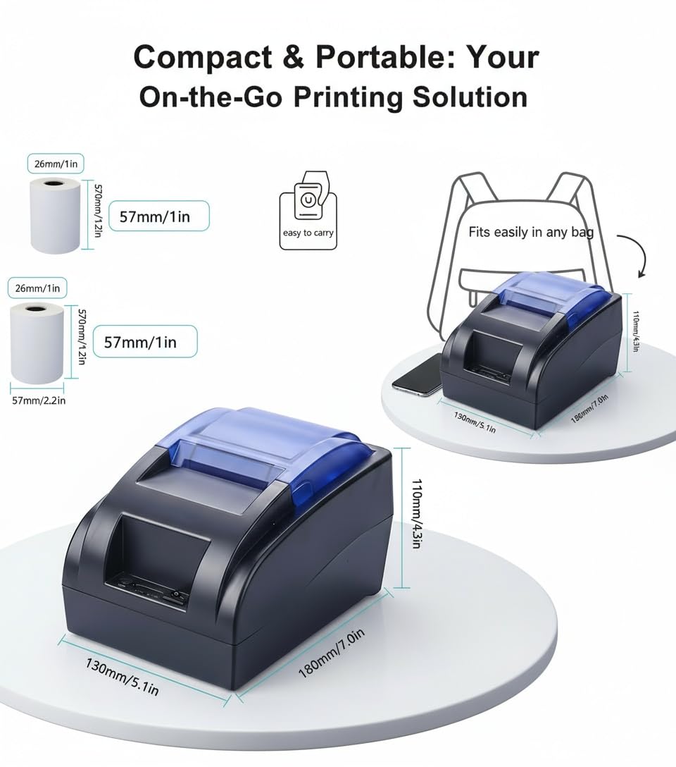 58MM Thermodrucker, Quittungs-Thermodrucker, 4-Rollen-Thermopapier, Restaurant-Küchendrucker, USB-Serie, Ethernet-Schnittstelle, geeignet für iOS/Windows/Linux