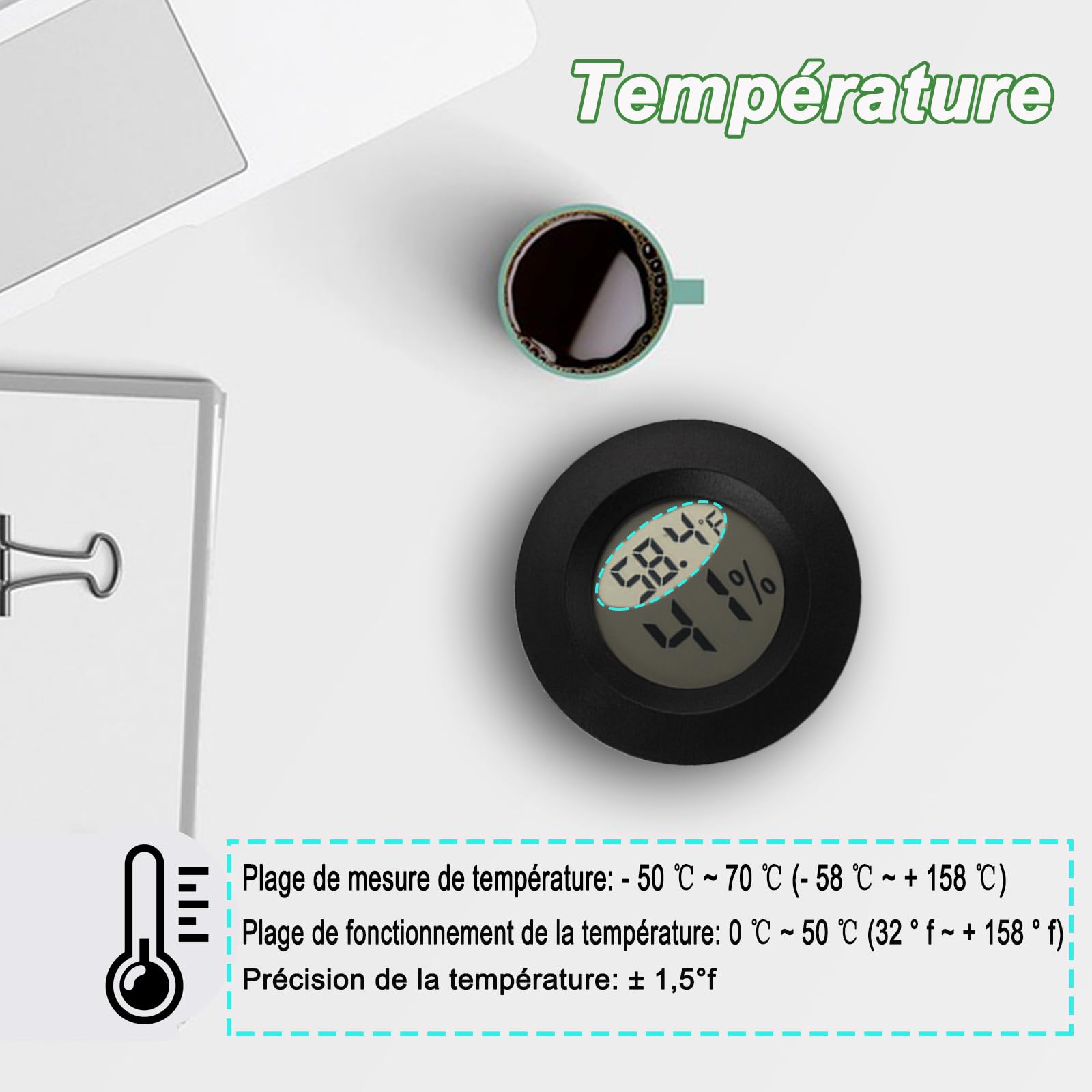Thermomètre hygromètre numérique intérieur extérieur pour serre reptile cave lot de 2