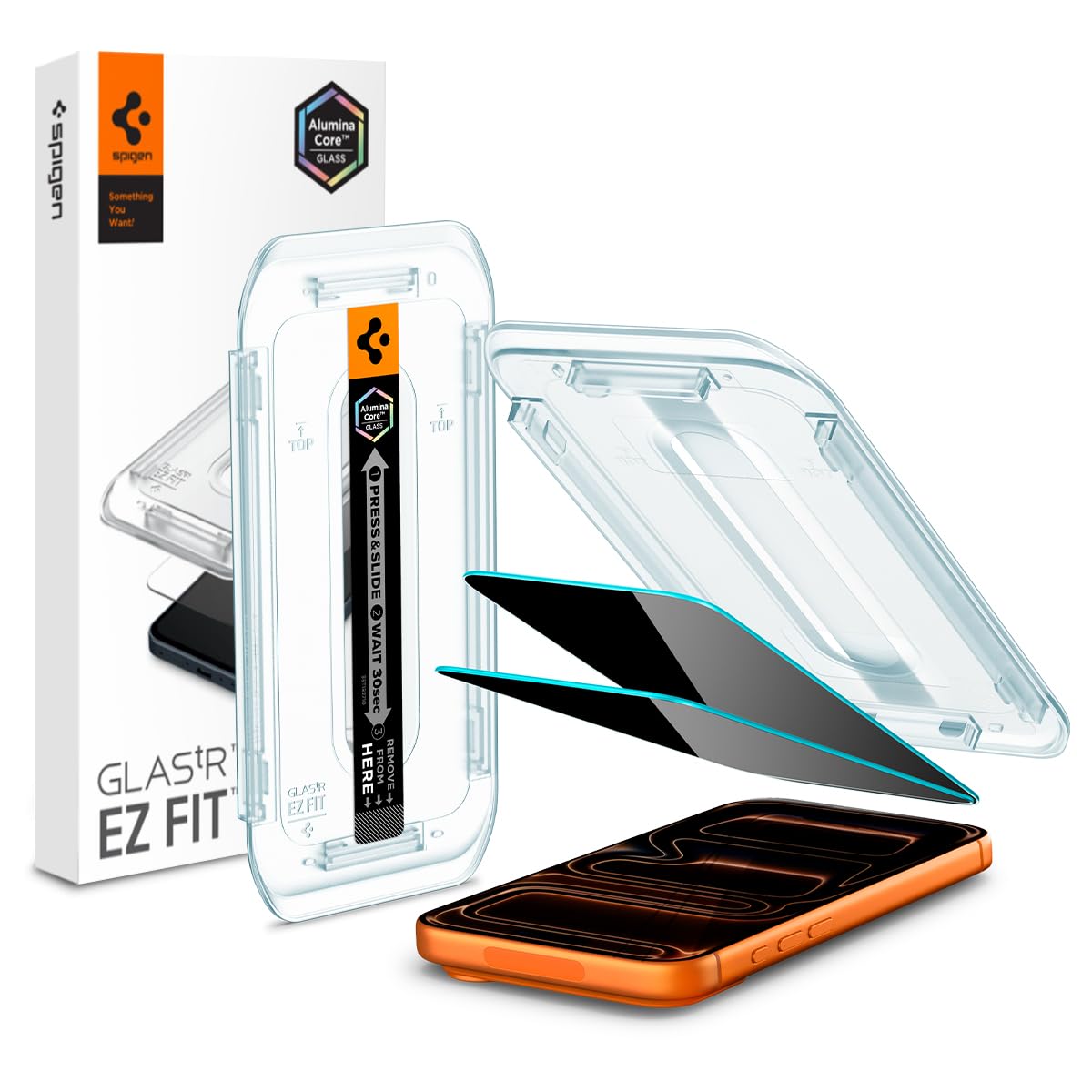Spigen iPhone 16 Pro Max Glass Film Privacy 9H Hardness Tempered Glass with Paste Kit Compatible with iPhone 16 ProMax, Anti-Peeping Film, Fingerprint Authentication, Nano Coating, Shatterproof, Pack