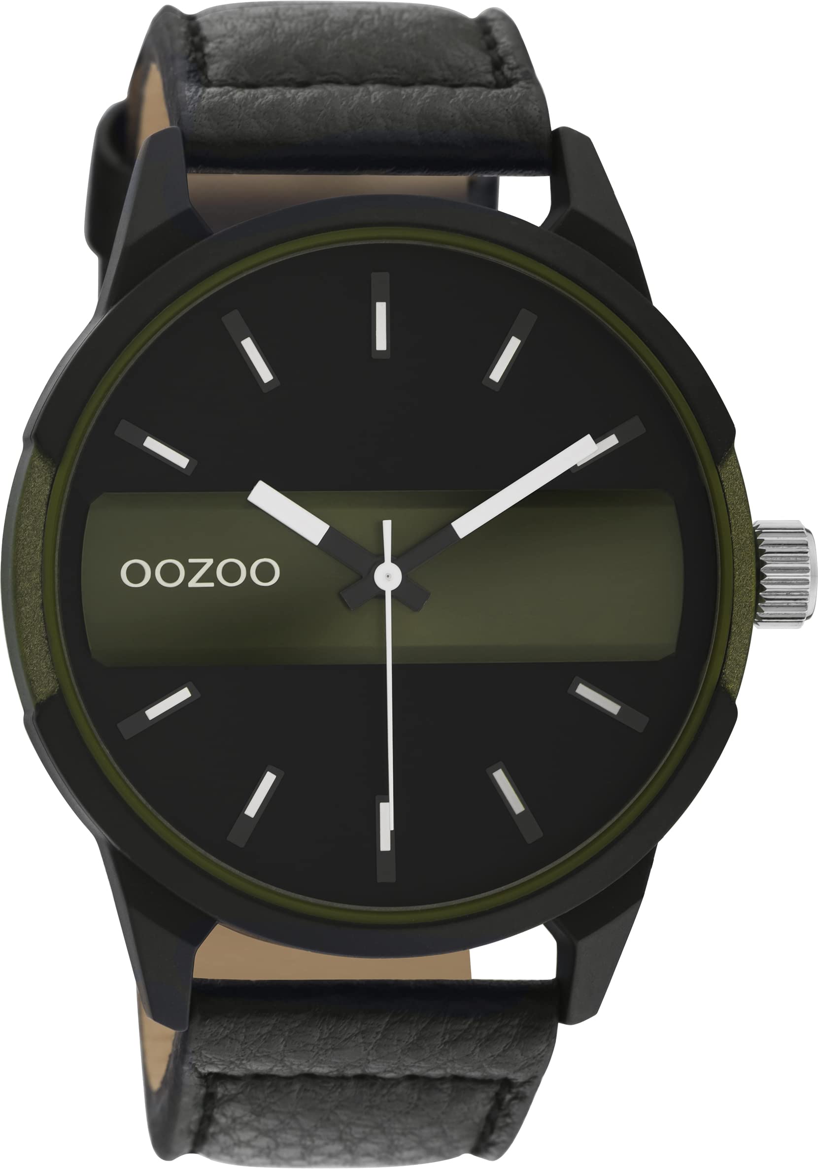 Oozoo C11401 Orologio Da Uomo In Pelle - Cassa 45mm Quadrante Nero/Blu - Orologio Analogico Al Quarzo - Cinturino In Pelle Marrone, Design Moderno