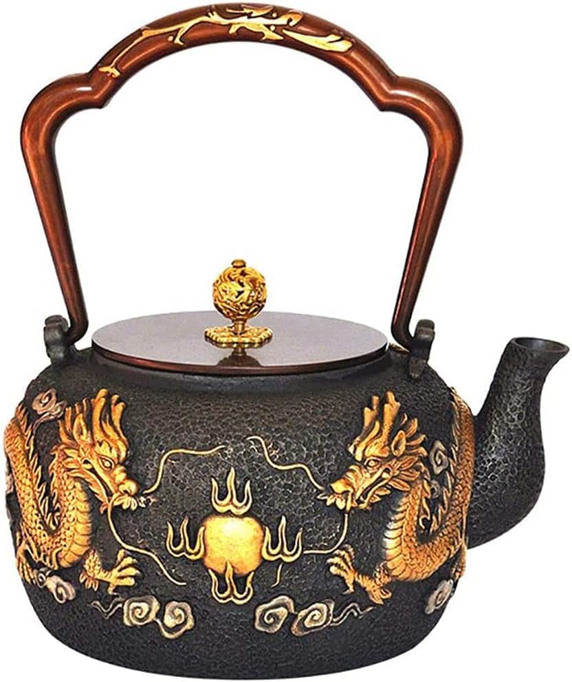 Tetera de hierro fundido, apta para estufa, tetera japonesa grande, dragón, hervidor de té seguro para hojas sueltas y bolsas de té