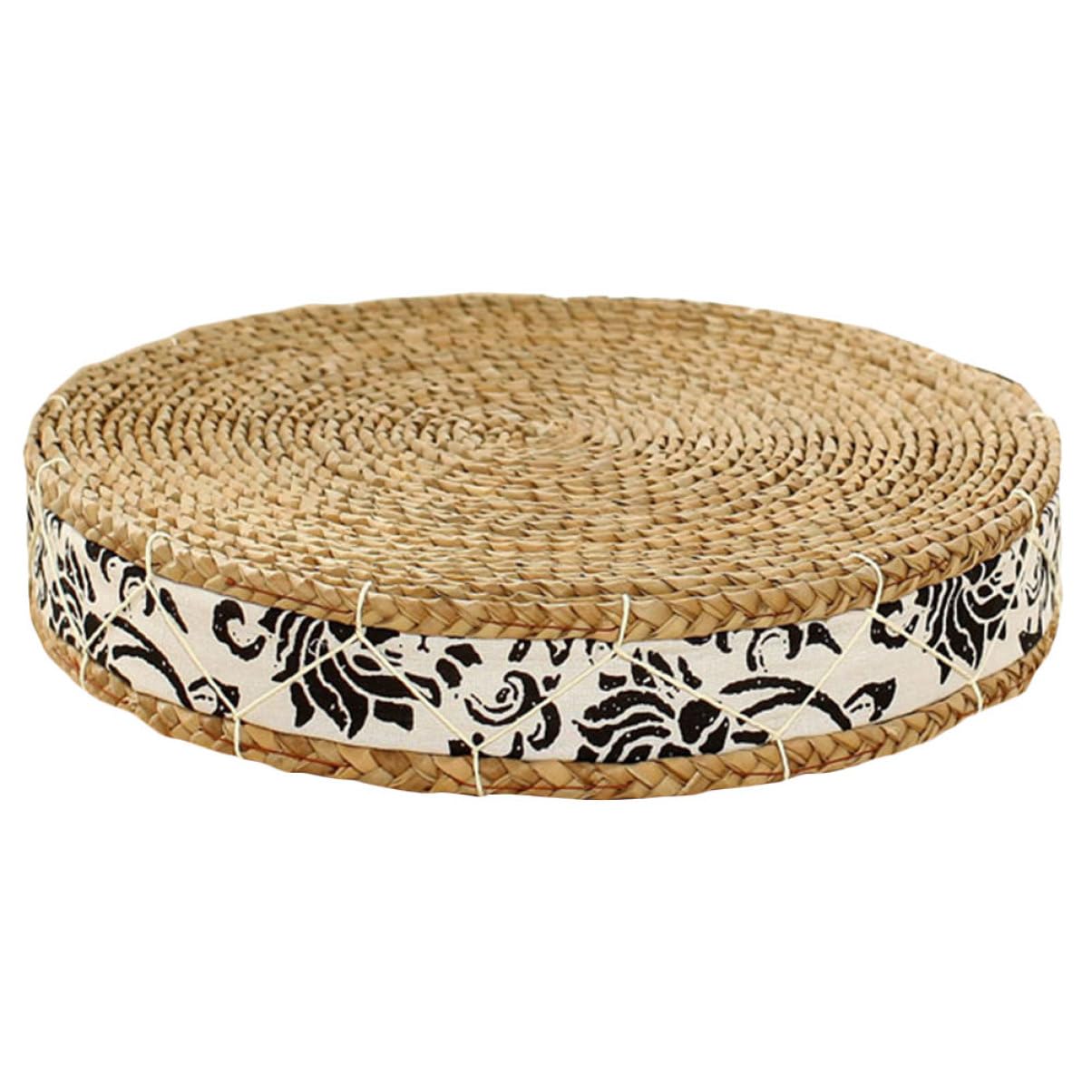 Coussin rond tissé naturel 30 cm en paille tressée pour assise de yoga et maison