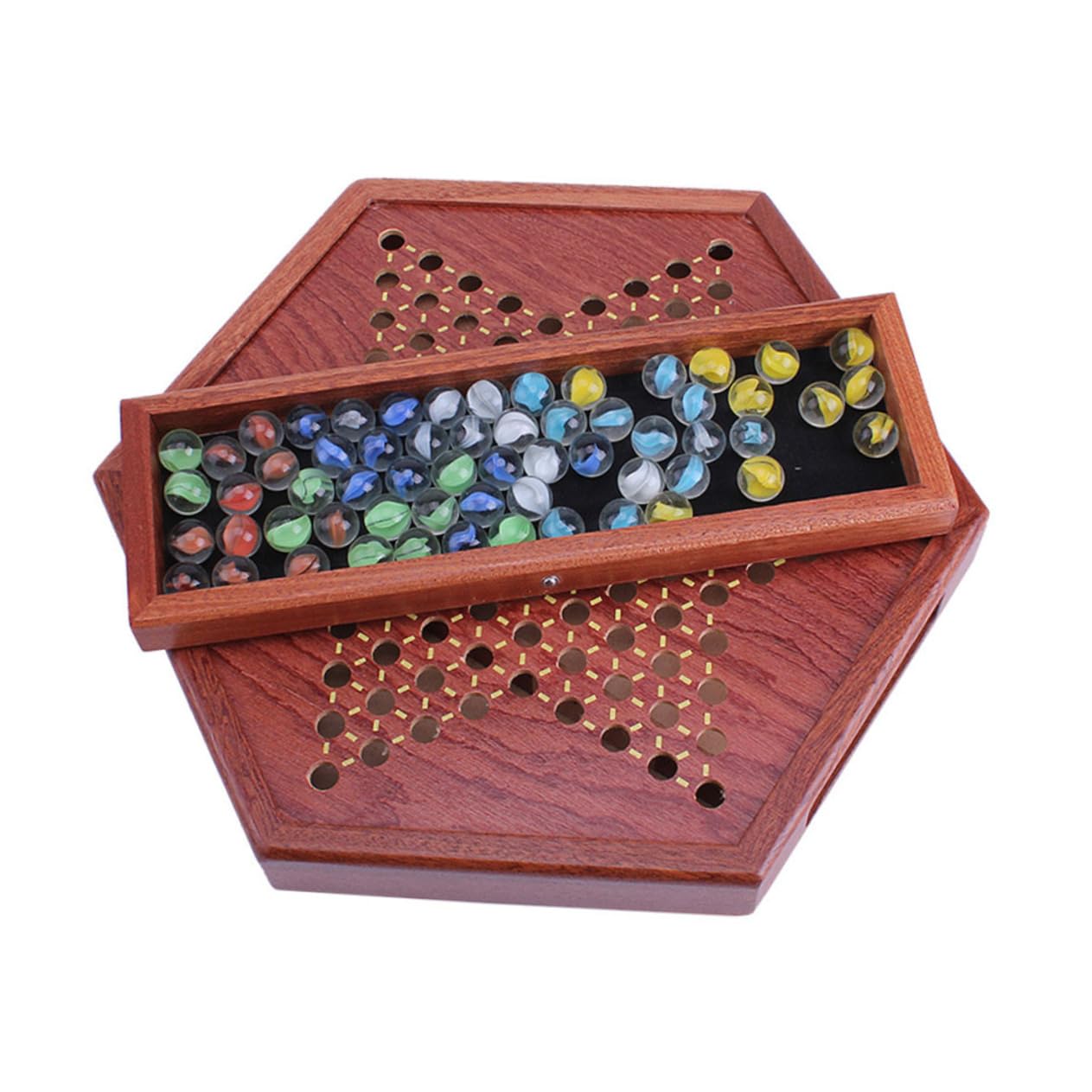 Jeu de Dames Bois Traditionnel avec Billes Jeu de Société Stratégique pour Garçon Fille et Adultes Joueurs Cadeau Ludique Familial