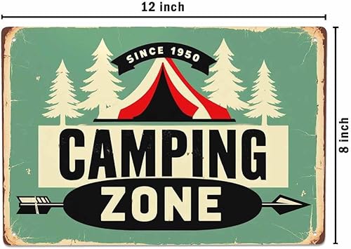 Miniatura 2 de AOYEGO Letrero de hojalata con zona de campamento, letreros de metal vintage para cafeterías, bares, bares, bares, tiendas, tiendas, letreros