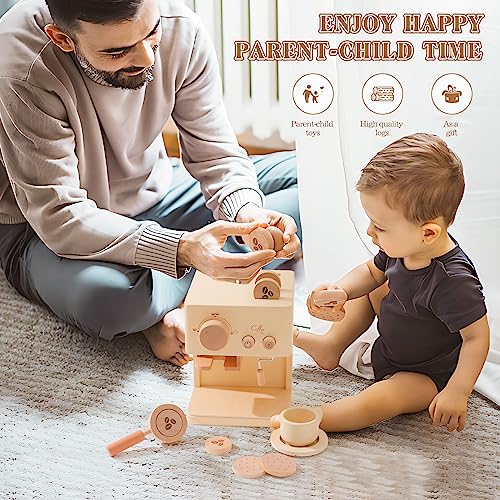 ibwaae Kids Coffee Maker 10Pcs Toy Coffee Maker Playset Wooden Kitchen Set Toys Toddler Play Kitchen Accessories, Pretend Play Food Sets for Girls and Boys